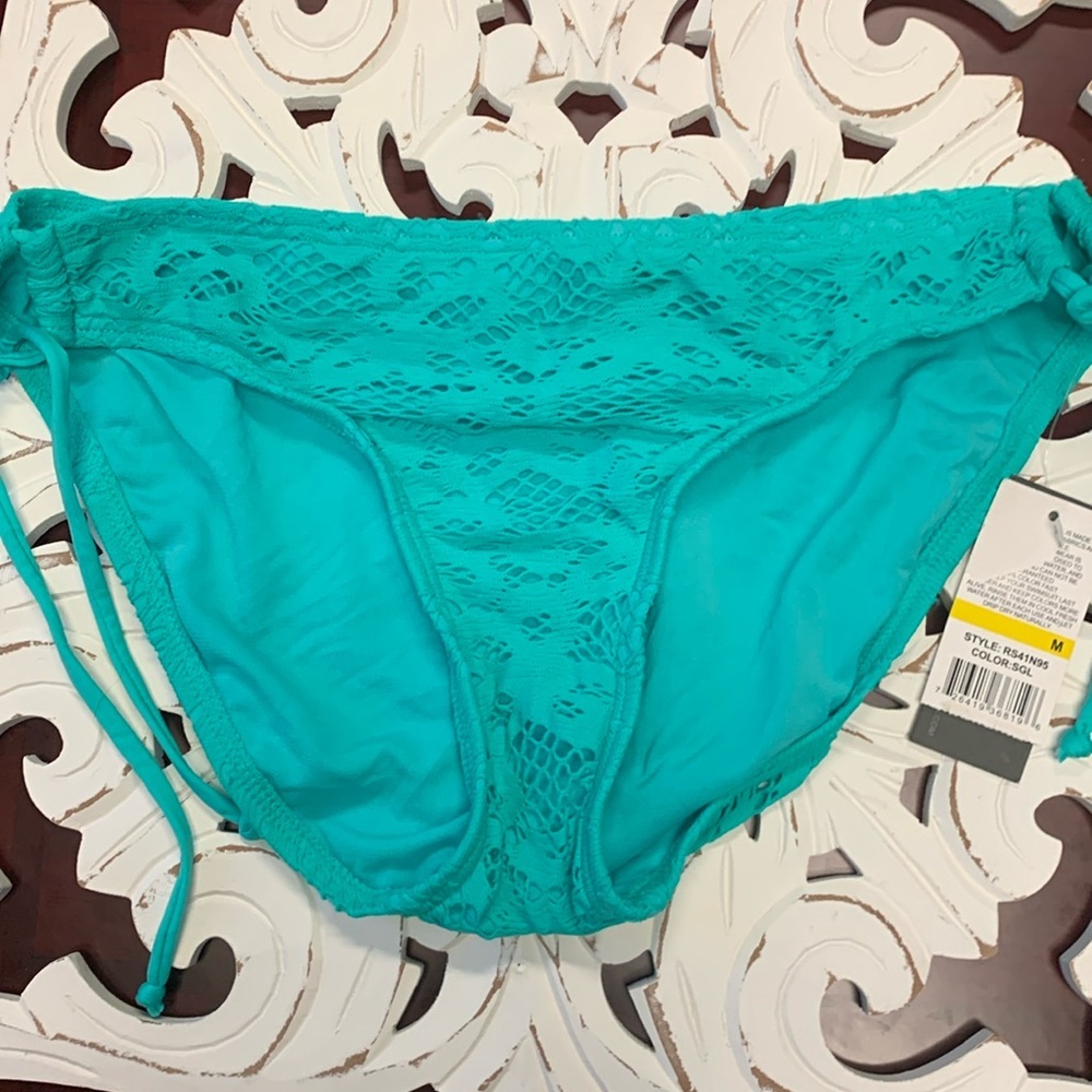 Kenneth Cole Reaction Crochet Detail SGL Aqua Green Bikini Bottoms Size M NWT